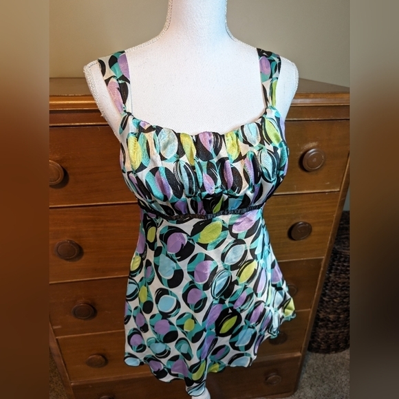 Vintage Byer IZ California Silky Geometric Baby-doll Tank SZ L - Picture 2 of 13